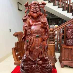 than-tai-go-G6338-1 Tượng Thần Tài Gỗ Tử Đàn Liền Khối To Đẹp G6338