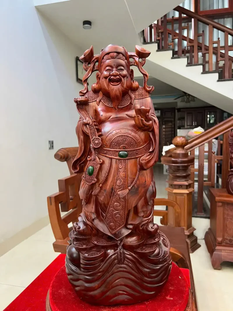 than-tai-go-G6338-2 Tượng Thần Tài Gỗ Tử Đàn Liền Khối To Đẹp G6338