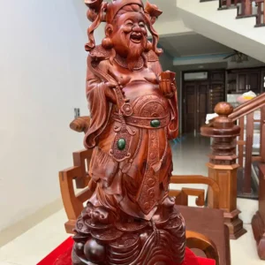 than-tai-go-G6338-3 Tượng Thần Tài Gỗ Tử Đàn Liền Khối To Đẹp G6338