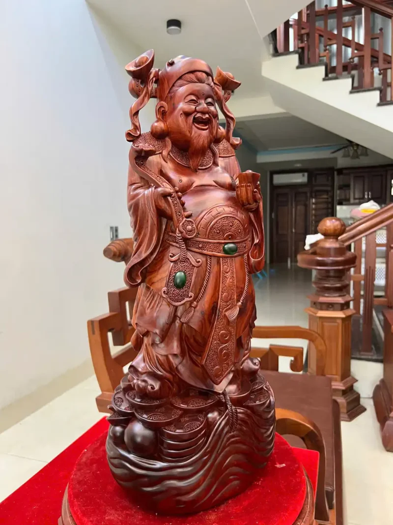 than-tai-go-G6338-3 Tượng Thần Tài Gỗ Tử Đàn Liền Khối To Đẹp G6338
