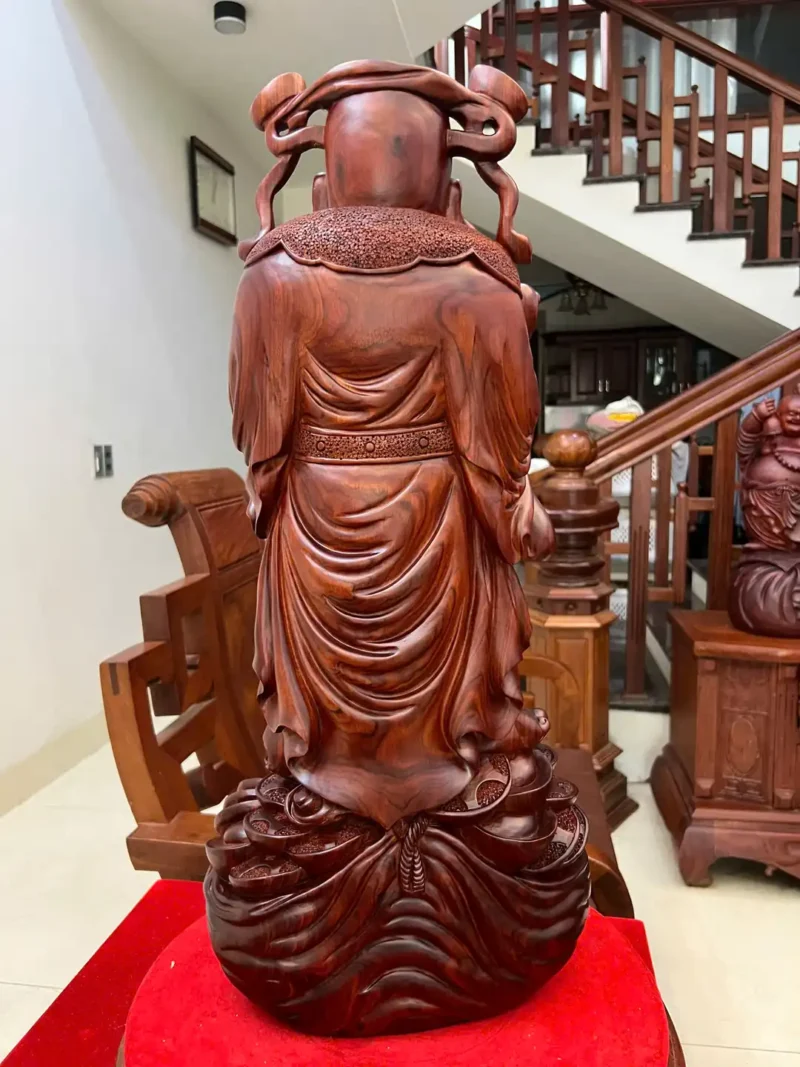 than-tai-go-G6338-4 Tượng Thần Tài Gỗ Tử Đàn Liền Khối To Đẹp G6338