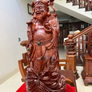 than-tai-go-G6338-5 Tượng Thần Tài Gỗ Tử Đàn Liền Khối To Đẹp G6338