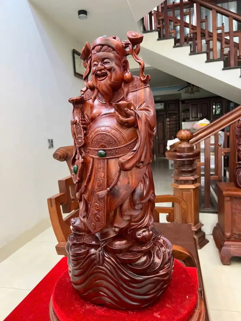 than-tai-go-G6338-5 Tượng Thần Tài Gỗ Tử Đàn Liền Khối To Đẹp G6338