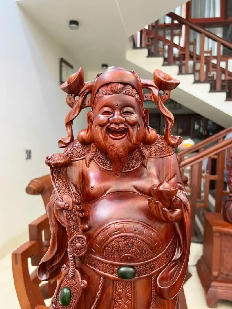 than-tai-go-G6338-7 Tượng Thần Tài Gỗ Tử Đàn Liền Khối To Đẹp G6338