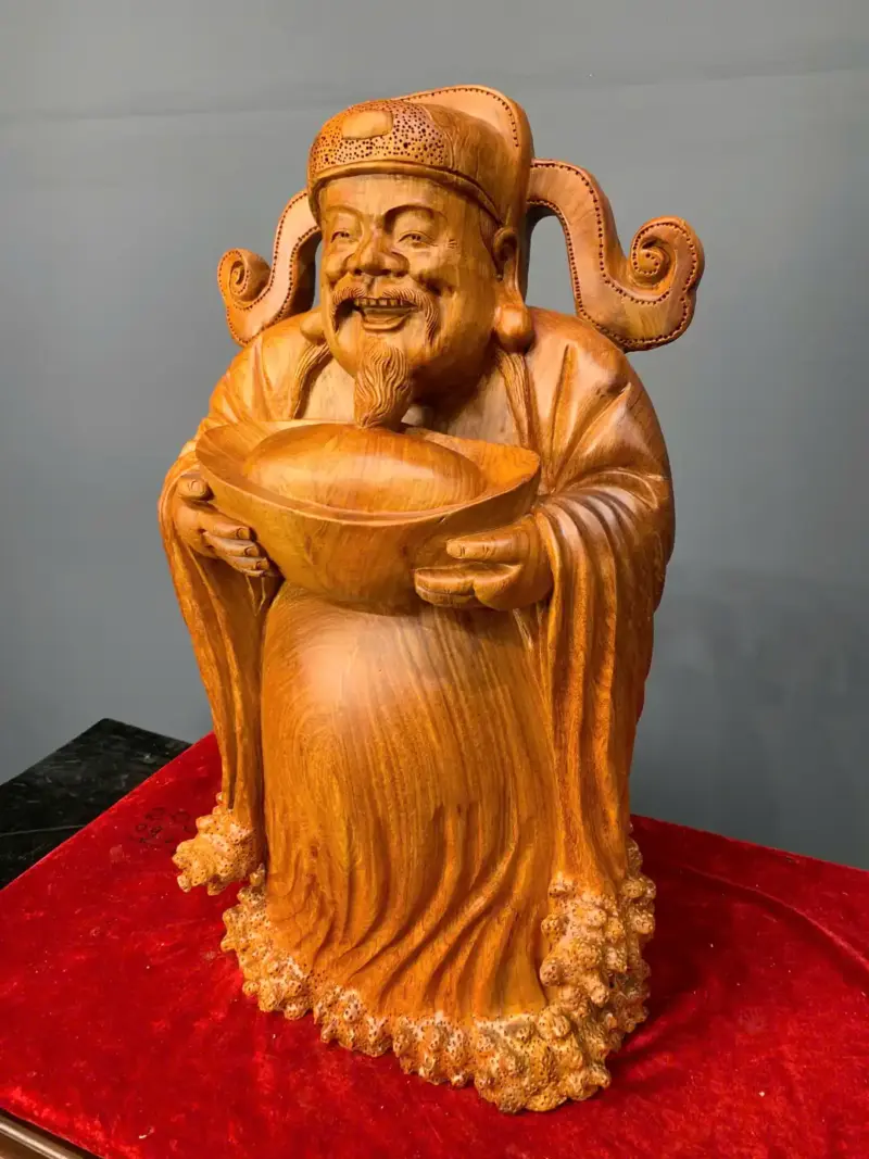 than-tai-go-huong-ta-G5787-2 Tượng Thần Tài Gỗ Hương Ta Liền Khối G5787