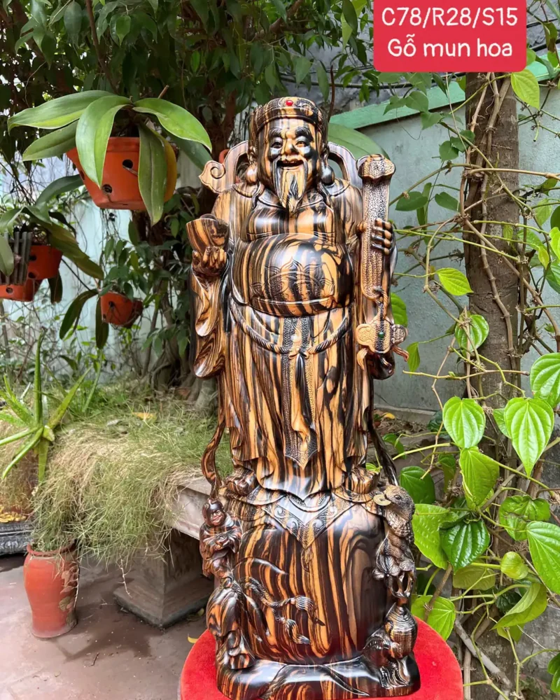 than-tai-go-mun-hoa-G6133-1 Tượng Thần Tài Gỗ Mun Hoa To Đẹp Liền Khối G6133