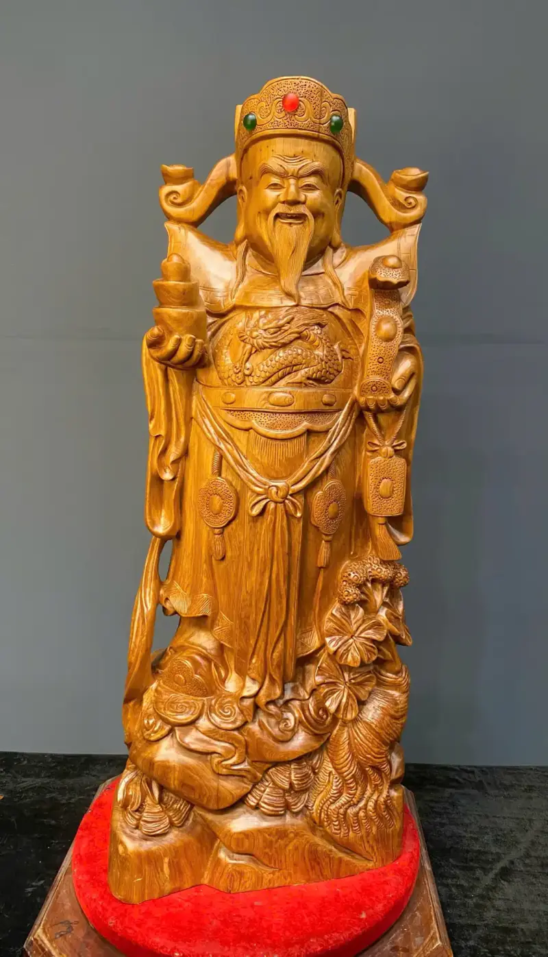 than-tai-go-ngoc-am-G5487-2 Tượng Thần Tài Gỗ Ngọc Am Liền Khối G5487
