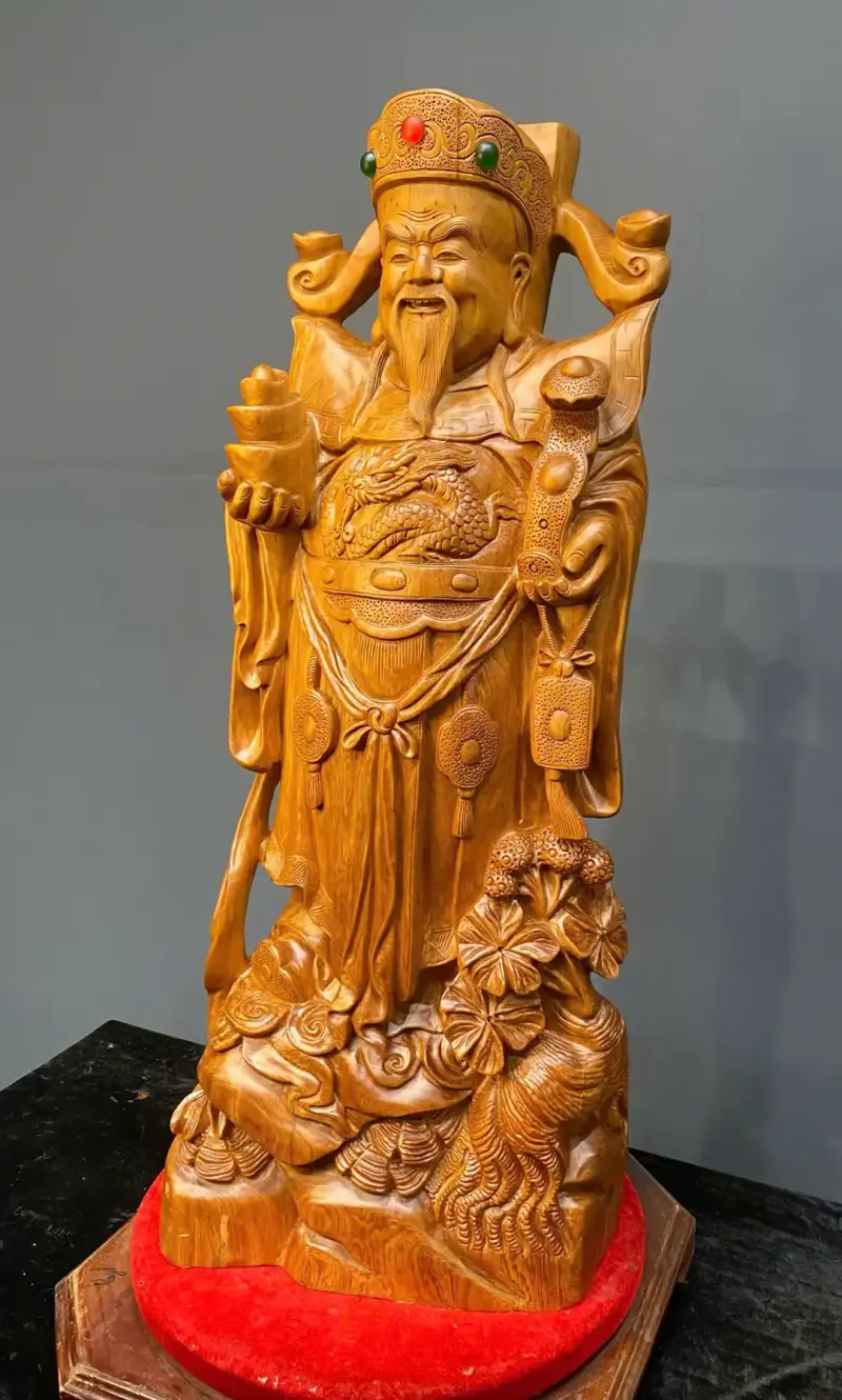 than-tai-go-ngoc-am-G5487-3 Tượng Thần Tài Gỗ Ngọc Am Liền Khối G5487