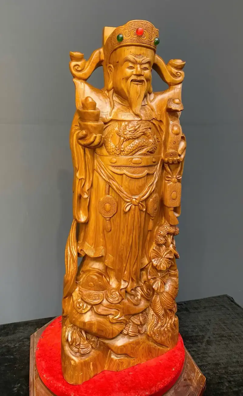 than-tai-go-ngoc-am-G5487-4 Tượng Thần Tài Gỗ Ngọc Am Liền Khối G5487