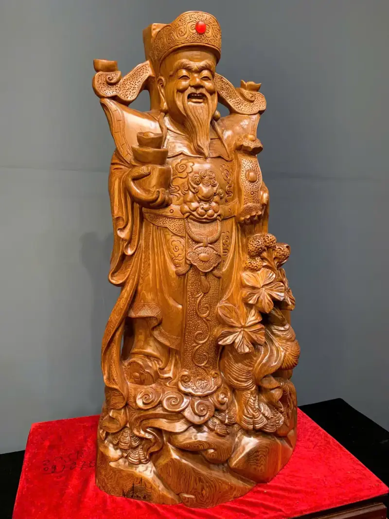 than-tai-go-ngoc-am-G5566-3 Tượng Thần Tài Gỗ Ngọc Am Liền Khối G5566