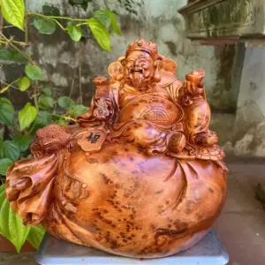 than-tai-ngoi-G5788-3 Tượng Thần Tài Ngồi Bao Tiền Gỗ Nu Ngọc Am Liền Khối G5788