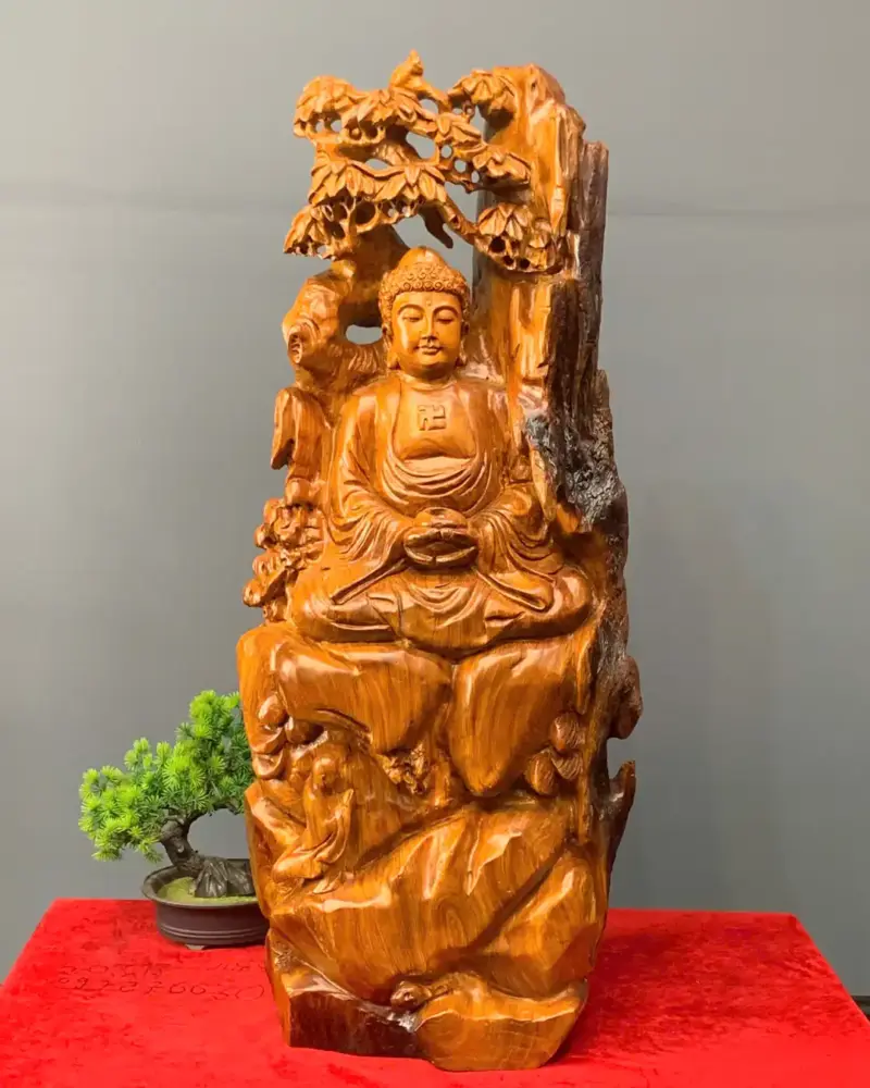 thanh-tam-bai-phat-go-huong-ta-G5442-1 Tượng Thành Tâm Bái Phật Gỗ Hương Ta Liền Khối G5442