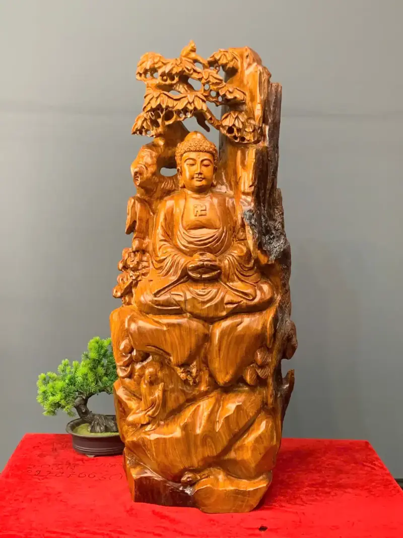 thanh-tam-bai-phat-go-huong-ta-G5442-1 Tượng Thành Tâm Bái Phật Gỗ Hương Ta Liền Khối G5442