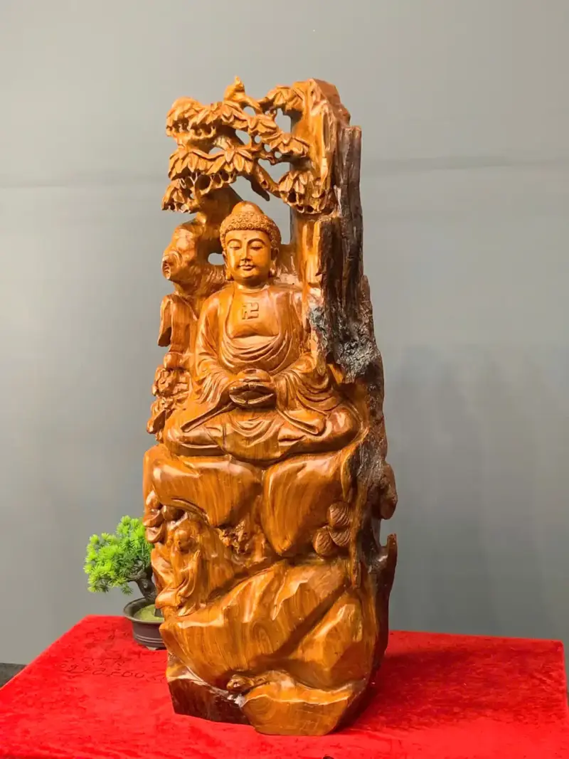 thanh-tam-bai-phat-go-huong-ta-G5442-2 Tượng Thành Tâm Bái Phật Gỗ Hương Ta Liền Khối G5442