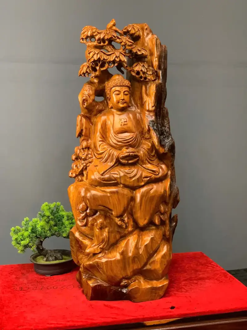 thanh-tam-bai-phat-go-huong-ta-G5442-3 Tượng Thành Tâm Bái Phật Gỗ Hương Ta Liền Khối G5442