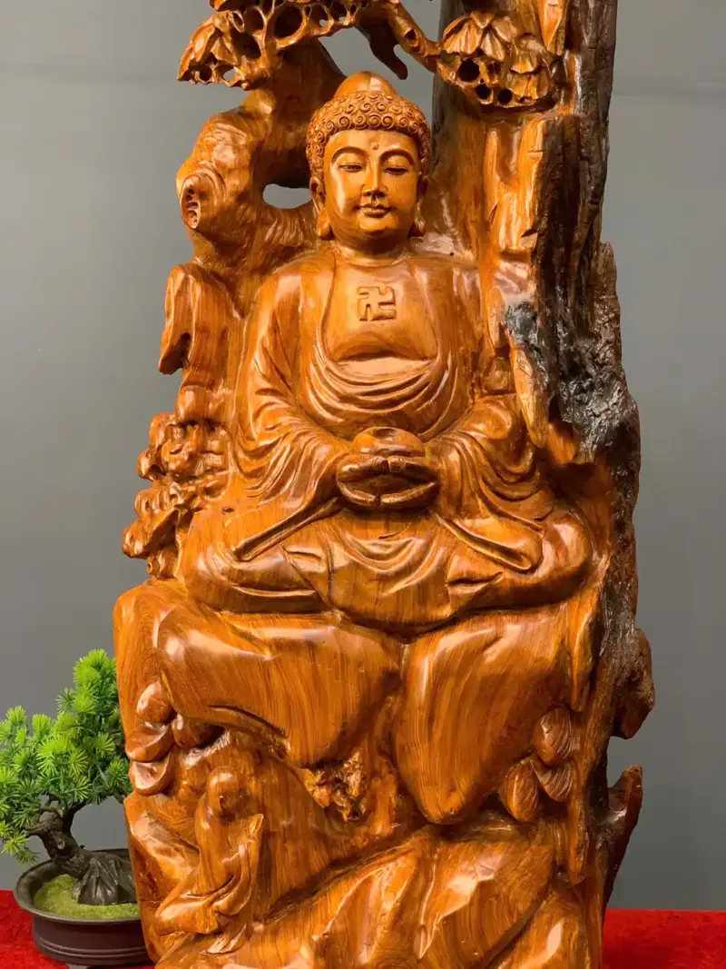 thanh-tam-bai-phat-go-huong-ta-G5442-4 Tượng Thành Tâm Bái Phật Gỗ Hương Ta Liền Khối G5442
