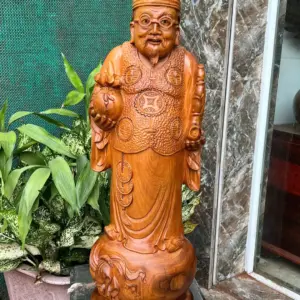 thuong-gia-go-G5785-2 Tượng Thương Gia Gỗ Bách Xanh Hàng Kỹ Nét Liền Khối G5785
