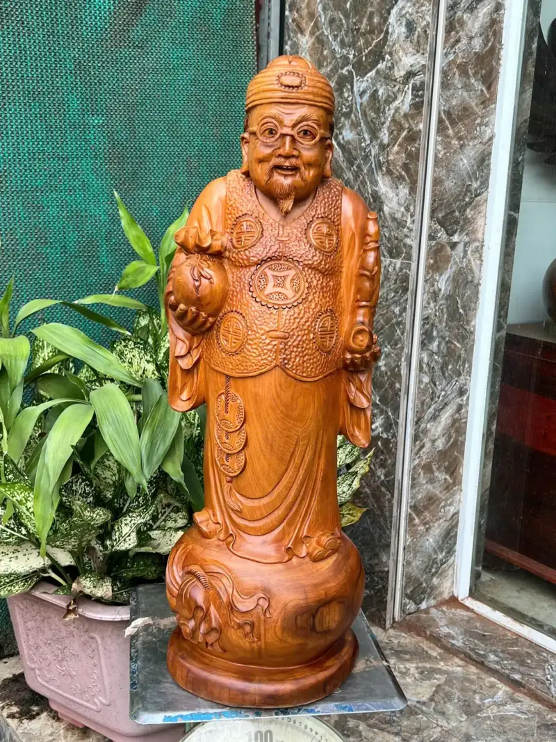 thuong-gia-go-G5785-2 Tượng Thương Gia Gỗ Bách Xanh Hàng Kỹ Nét Liền Khối G5785