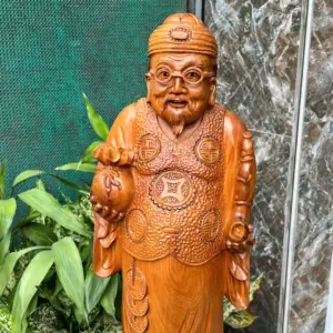 thuong-gia-go-G5785-3 Tượng Thương Gia Gỗ Bách Xanh Hàng Kỹ Nét Liền Khối G5785
