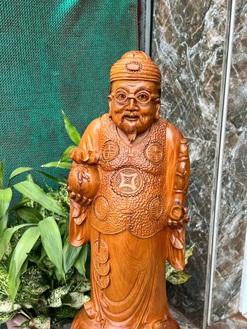 thuong-gia-go-G5785-3 Tượng Thương Gia Gỗ Bách Xanh Hàng Kỹ Nét Liền Khối G5785
