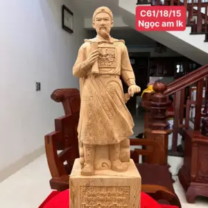 tran-quoc-tuan-G5789-1 Tượng Trần Quốc Tuấn Gỗ Ngọc Am Liền Khối Có Sơn G5789