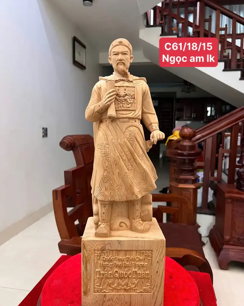 tran-quoc-tuan-G5789-1 Tượng Trần Quốc Tuấn Gỗ Ngọc Am Liền Khối Có Sơn G5789