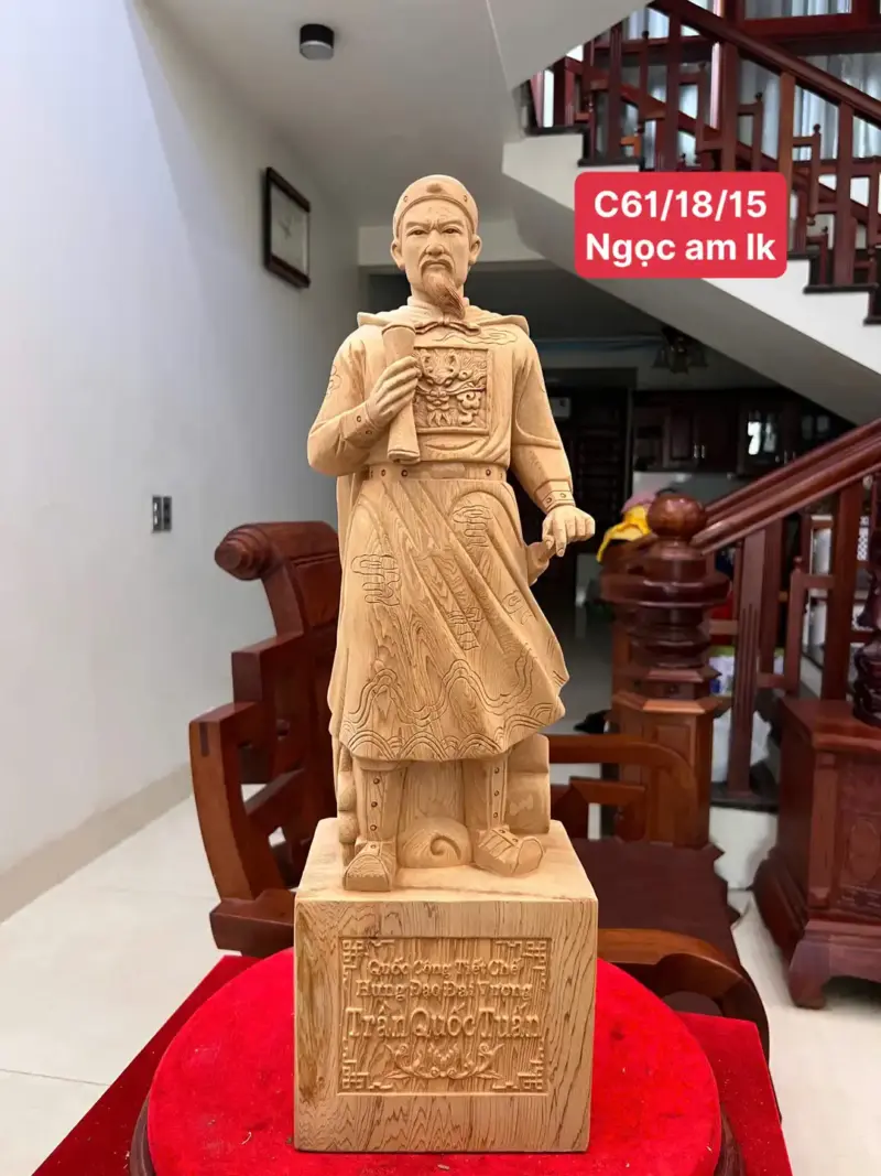 tran-quoc-tuan-G5789-1 Tượng Trần Quốc Tuấn Gỗ Ngọc Am Liền Khối Có Sơn G5789