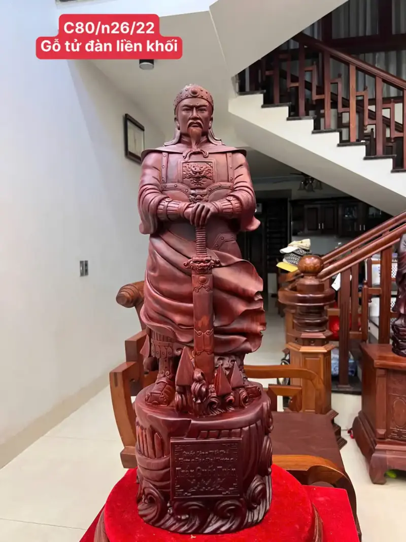 tran-quoc-tuan-G5812-1 Tượng Trần Quốc Tuấn Gỗ Tử Đàn Liền Đẹp G5812