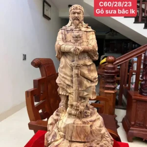 tran-quoc-tuan-G5893-1 Tượng Trần Quốc Tuấn Chống Kiếm Gỗ Sưa Bắc Liền Khối Đế Tự Nhiên To Mộc Đẹp Có Sơn G5893