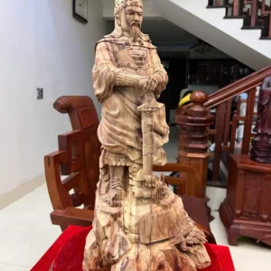 tran-quoc-tuan-G5893-4 Tượng Trần Quốc Tuấn Chống Kiếm Gỗ Sưa Bắc Liền Khối Đế Tự Nhiên To Mộc Đẹp Có Sơn G5893
