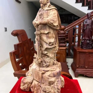 tran-quoc-tuan-G5893-5 Tượng Trần Quốc Tuấn Chống Kiếm Gỗ Sưa Bắc Liền Khối Đế Tự Nhiên To Mộc Đẹp Có Sơn G5893