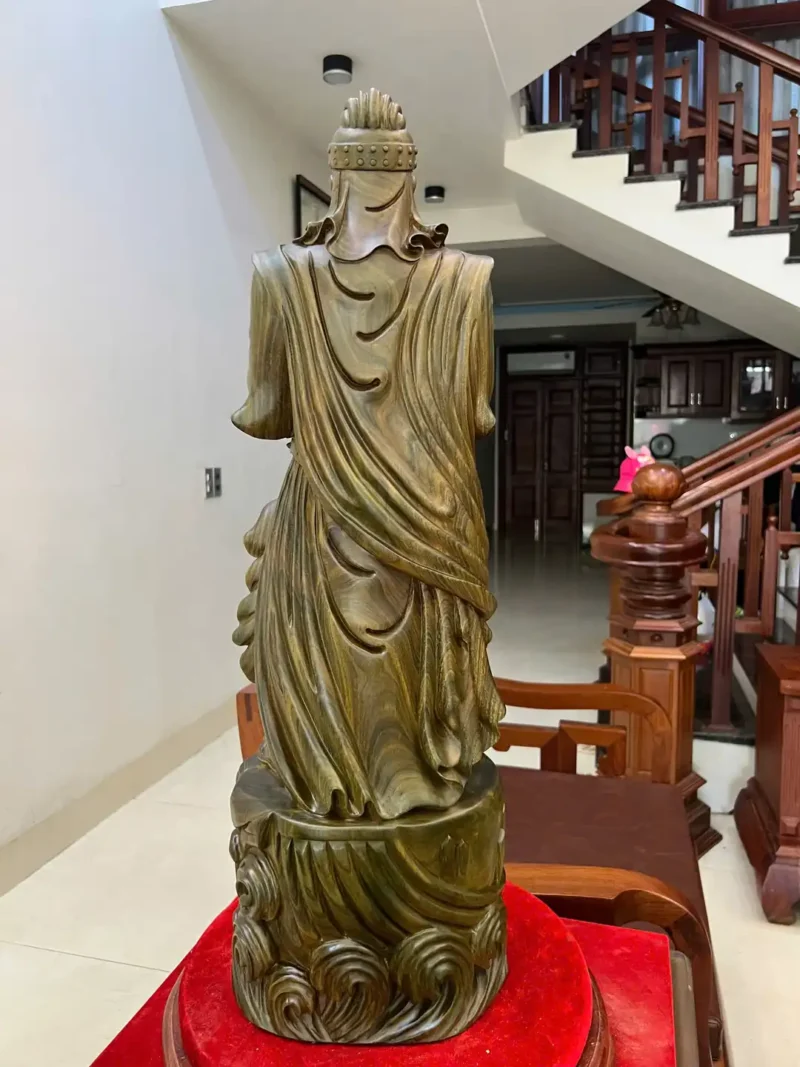 tran-quoc-tuan-G6098-7 Tượng Trần Quốc Tuấn Chống Kiếm Gỗ Trắc Xanh Liền Khối Đục Sắc Nét Vân Đẹp G6098