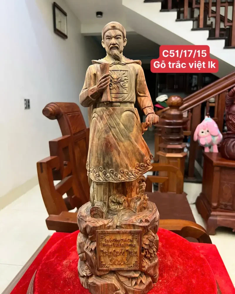 tran-quoc-tuan-G6141-1 Tượng Trần Quốc Tuấn Gỗ Trắc Việt Liền Khối Có Sơn G6141