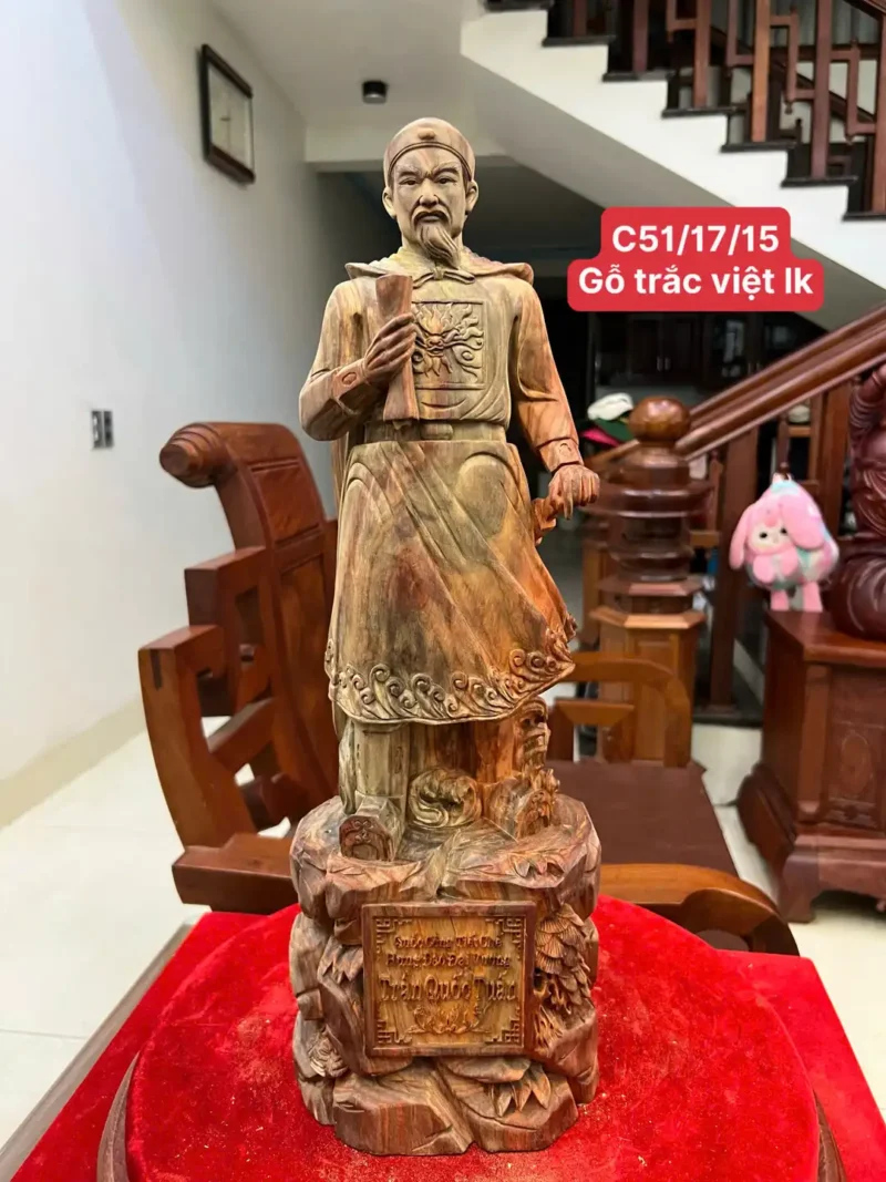 tran-quoc-tuan-G6141-1 Tượng Trần Quốc Tuấn Gỗ Trắc Việt Liền Khối Có Sơn G6141