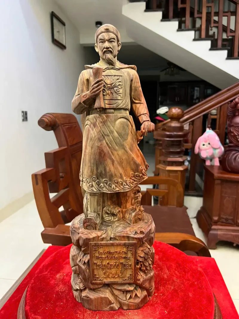 tran-quoc-tuan-G6141-2 Tượng Trần Quốc Tuấn Gỗ Trắc Việt Liền Khối Có Sơn G6141
