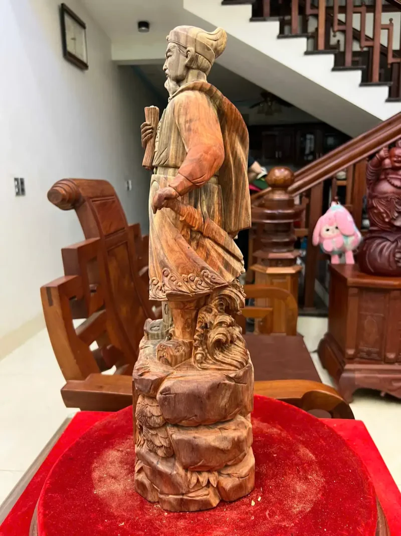 tran-quoc-tuan-G6141-3 Tượng Trần Quốc Tuấn Gỗ Trắc Việt Liền Khối Có Sơn G6141