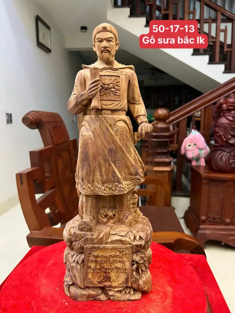 tran-quoc-tuan-G6159-1 Tượng Trần Quốc Tuấn Gỗ Xưa Đỏ Liền Khối Có Sơn G6159