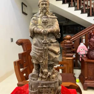tran-quoc-tuan-G6212-2 Tượng Trần Quốc Tuấn Chống Kiếm Gỗ Trắc Đen Liền Khối Có Sơn G6212