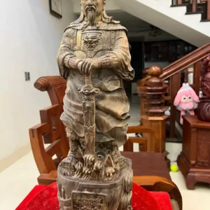 tran-quoc-tuan-G6212-3 Tượng Trần Quốc Tuấn Chống Kiếm Gỗ Trắc Đen Liền Khối Có Sơn G6212