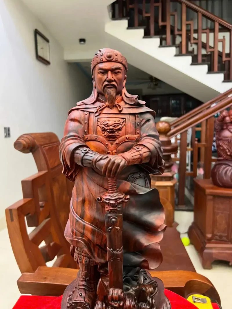 tran-quoc-tuan-G6272-8 Tượng Trần Quốc Tuấn Gỗ Trắc Việt Chất Gỗ Đỏ Đen Liền Khối Hàng Kỹ Sắc Nét G6272
