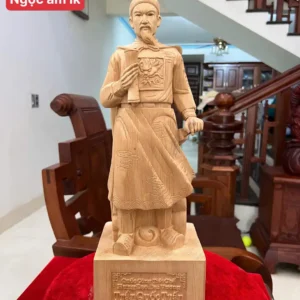 tran-quoc-tuan-G6297-1 Tượng Trần Quốc Tuấn Gỗ Ngọc Am Liền Khối Có Sơn G6297