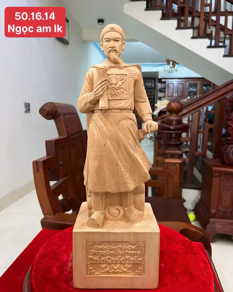 tran-quoc-tuan-G6297-1 Tượng Trần Quốc Tuấn Gỗ Ngọc Am Liền Khối Có Sơn G6297