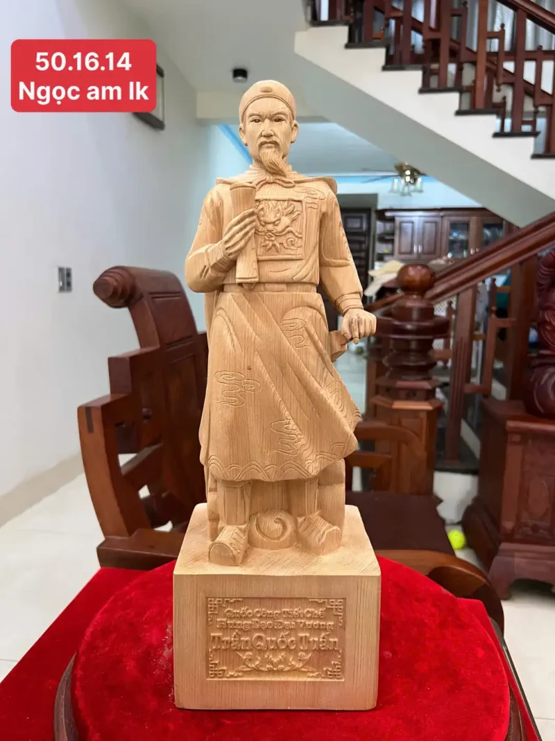 tran-quoc-tuan-G6297-1 Tượng Trần Quốc Tuấn Gỗ Ngọc Am Liền Khối Có Sơn G6297