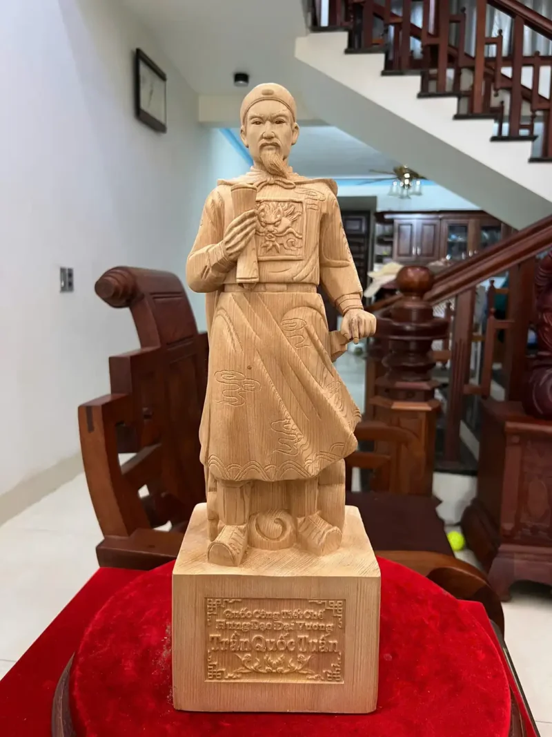 tran-quoc-tuan-G6297-2 Tượng Trần Quốc Tuấn Gỗ Ngọc Am Liền Khối Có Sơn G6297