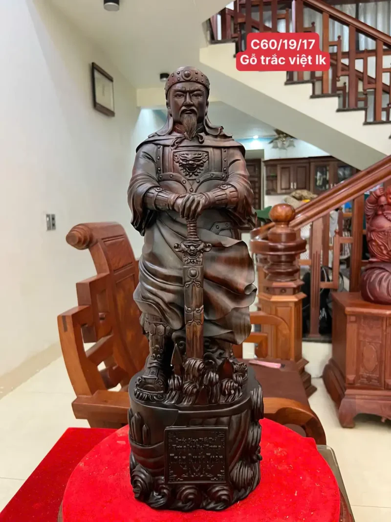 tran-quoc-tuan-G6341-1 Tượng Trần Quốc Tuấn Gỗ Trắc Việt Liền Khối G6341
