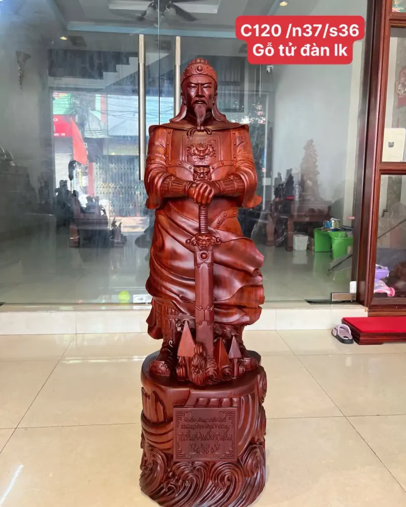 tran-quoc-tuan-G6361-1 Tượng Trần Quốc Tuấn Chống Kiếm Hàng To Nặng Gỗ Tử Đàn Liền Khối G6361