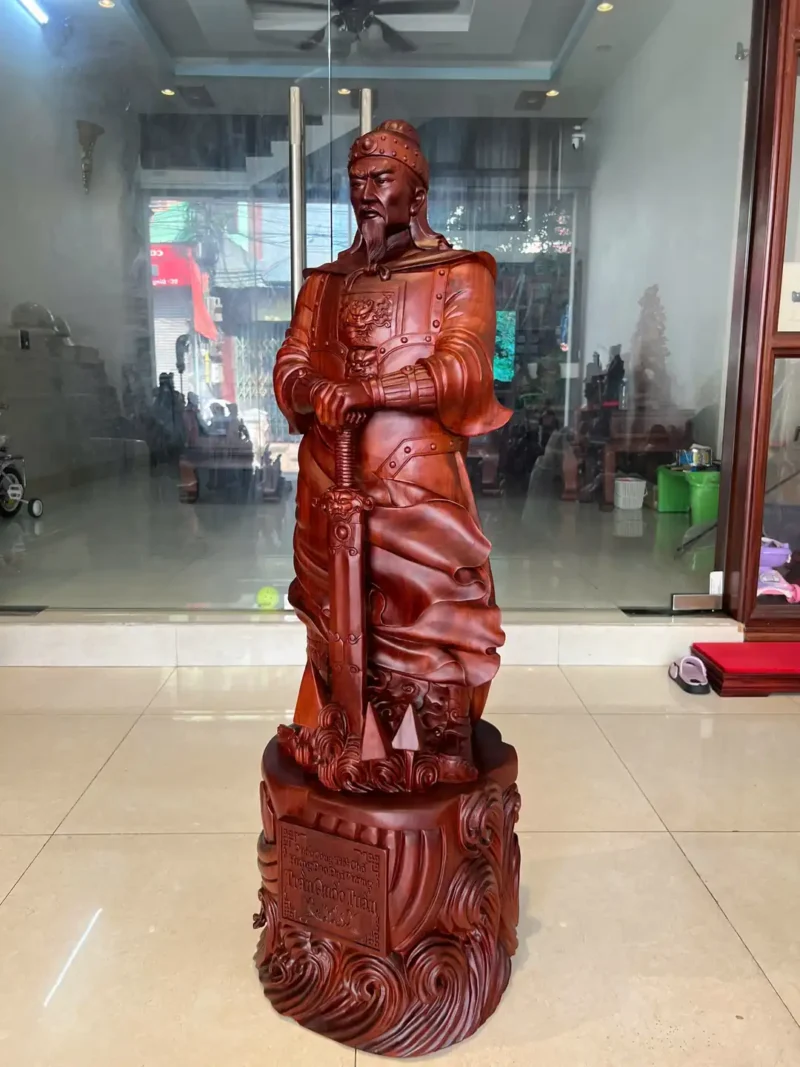 tran-quoc-tuan-G6361-5 Tượng Trần Quốc Tuấn Chống Kiếm Hàng To Nặng Gỗ Tử Đàn Liền Khối G6361