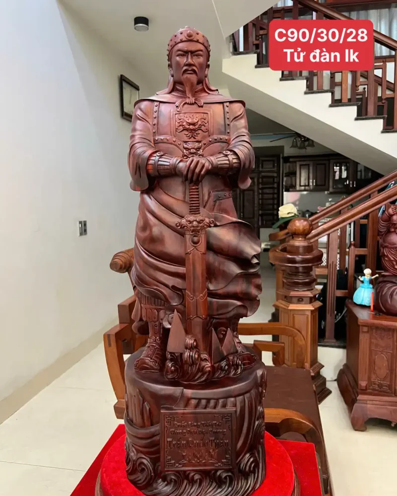 Tượng Trần Quốc Tuấn Gỗ Tử Đàn Liền Khối To Nặng Đẹp G6444