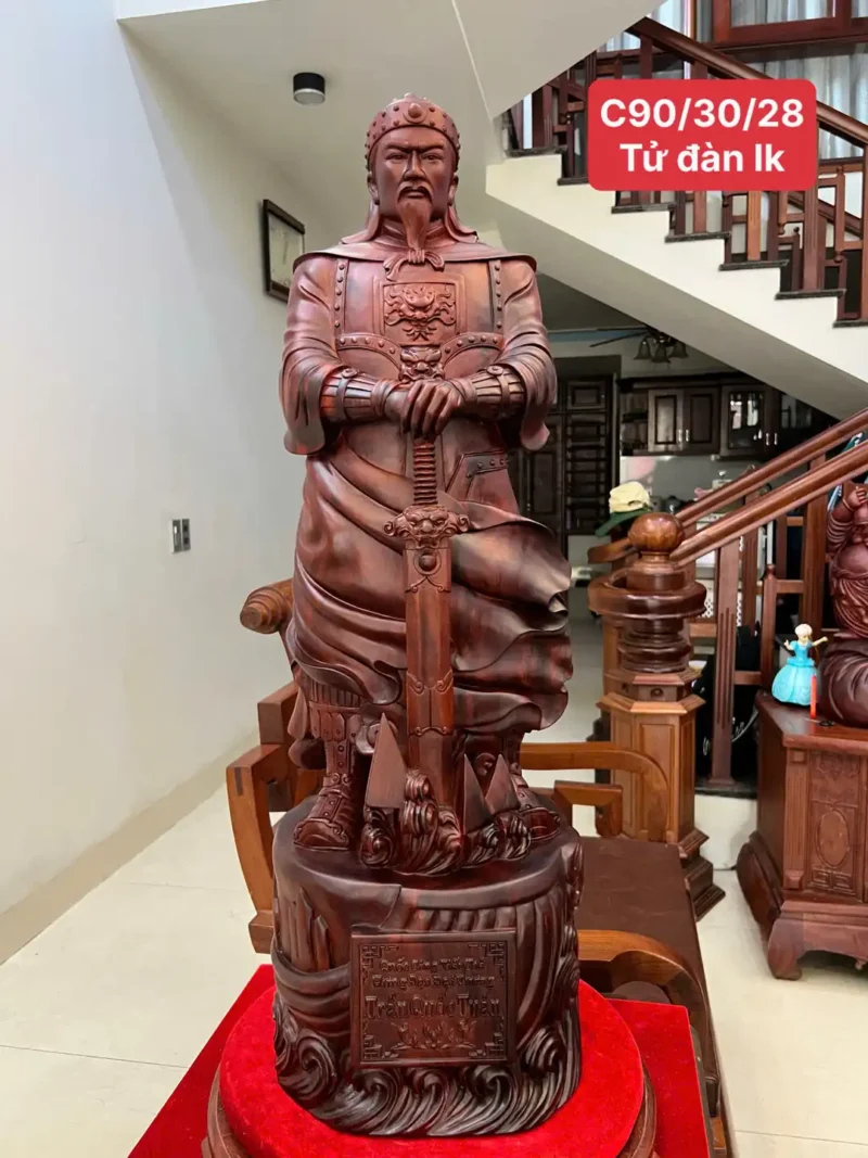tran-quoc-tuan-G6444-1 Tượng Trần Quốc Tuấn Gỗ Tử Đàn Liền Khối To Nặng Đẹp G6444