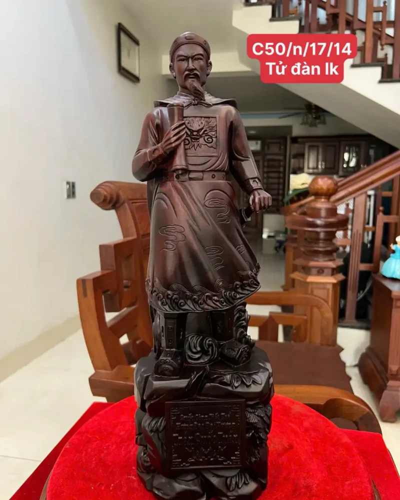 Tượng Trần Quốc Tuấn Gỗ Tử Đàn Liền Khối G6445